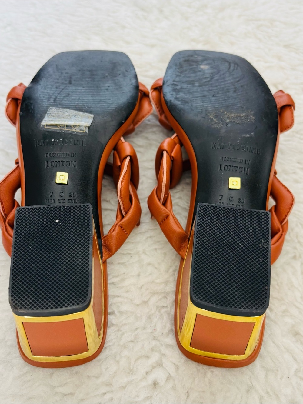 KAT MACONIE Madi Amber Brown Link Leather Block Heel Sandals size 7 - Picture 13 of 15